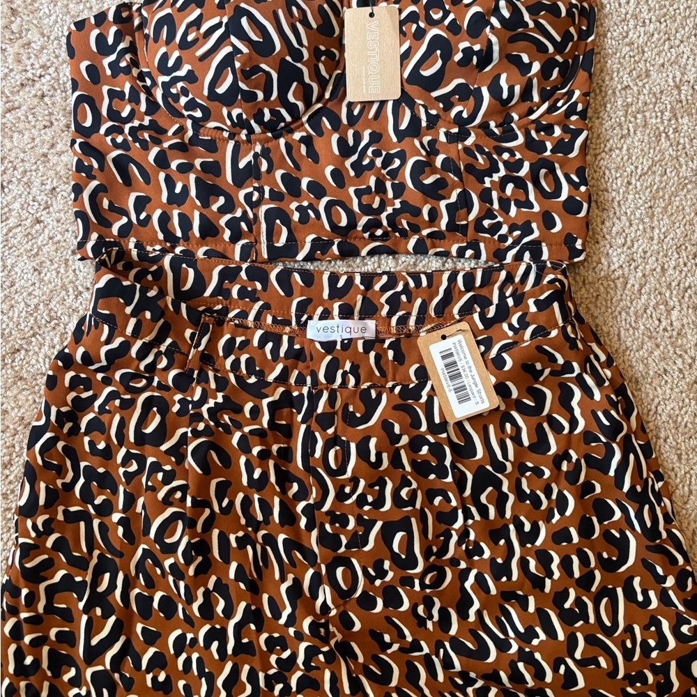 Vestique Leopard Print Shorts Set - Brown and Black